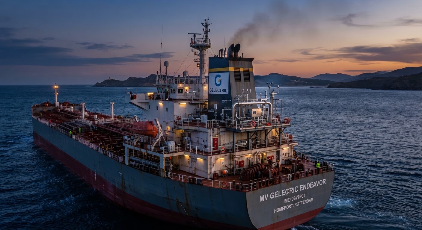 Vessel exhaust stack and deck at twilight.